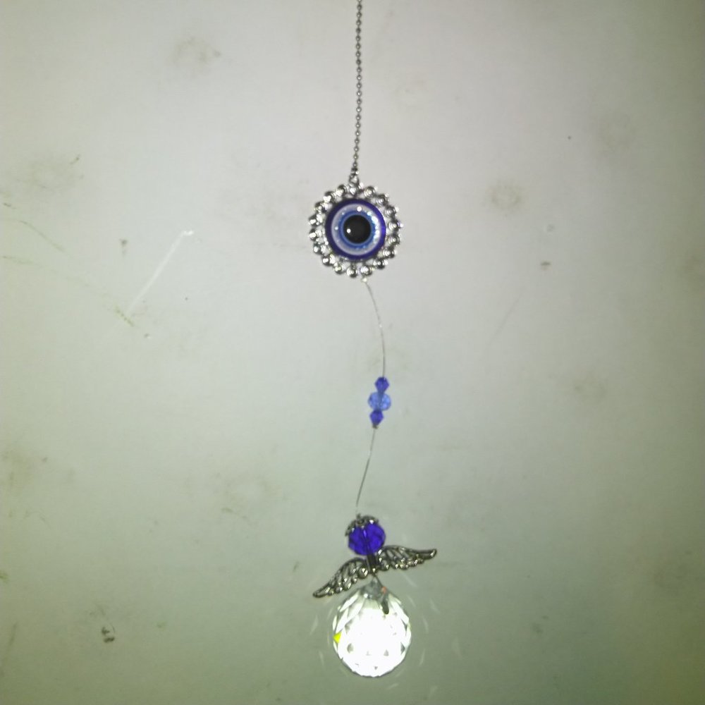 Crystal Angel Suncatcher Feng Shui Blue Evil Eye Protection and good luck charm